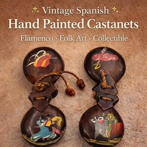 Vintage Spanish Hand Painted Castanets Flamenco Wood Percussion